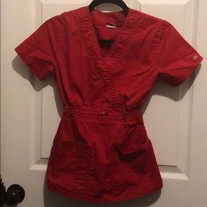 Red scrubs top XS with elastic waist